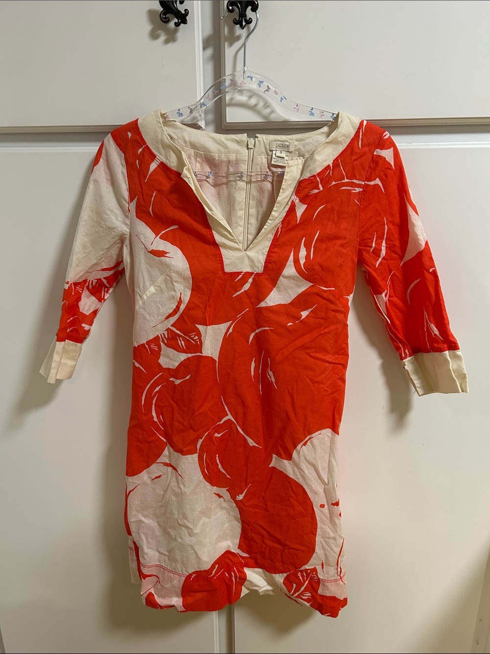 J. Crew Vintage Red and Cream Linen Floral Shift Dress Y2K 0